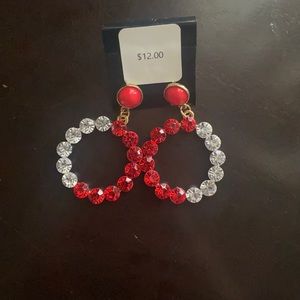 Red and white rhinestone earrings